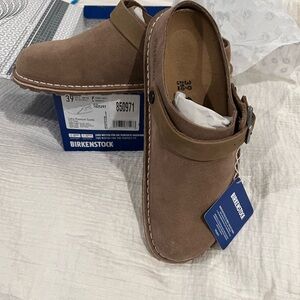 Birkenstock Taupe Suede Clogs